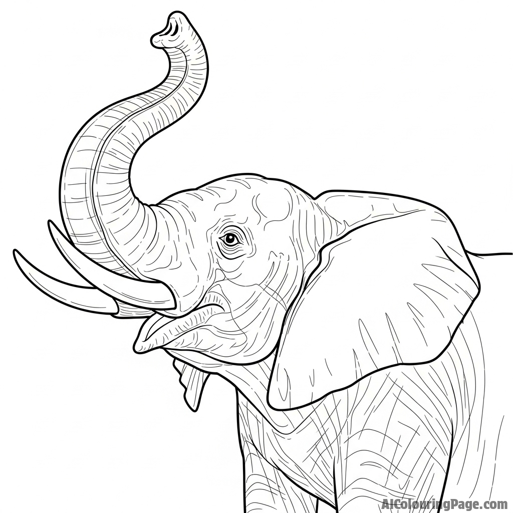 An elephant with its trunk raised, sensing the air for signs of danger or water.
