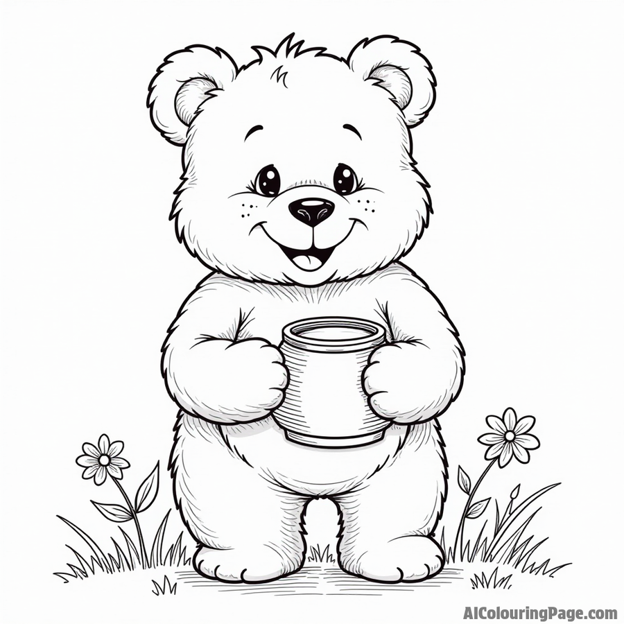 Little bear with honey pot