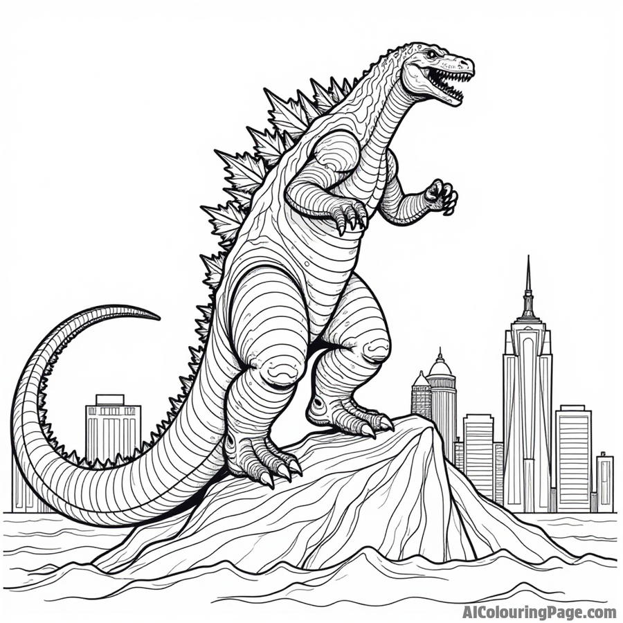 Godzilla stomping on a skyscraper