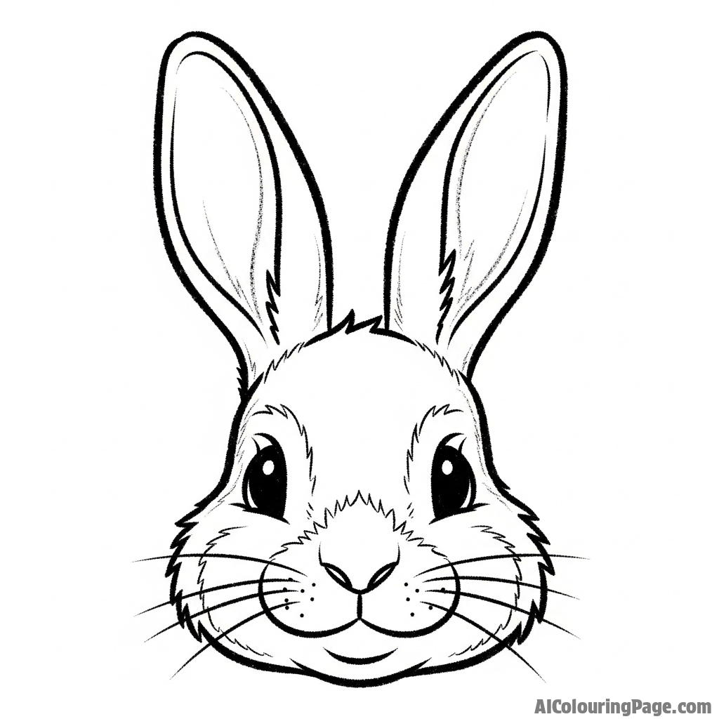 A highly-textured charcoal drawing of a rabbit's face.