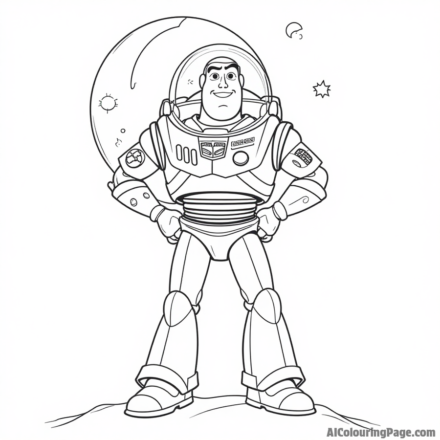 Buzz Lightyear standing on a moon