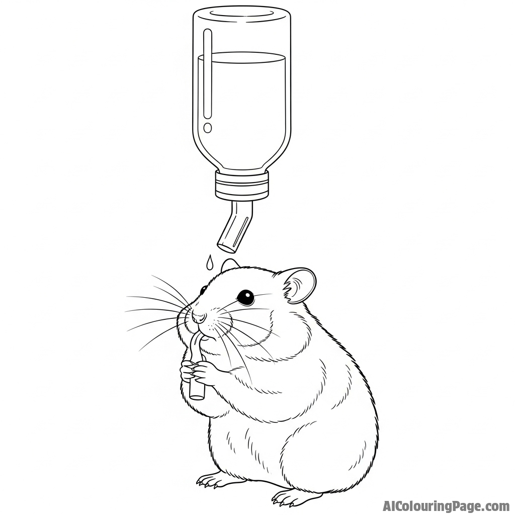A hamster carefully sipping from its water bottle