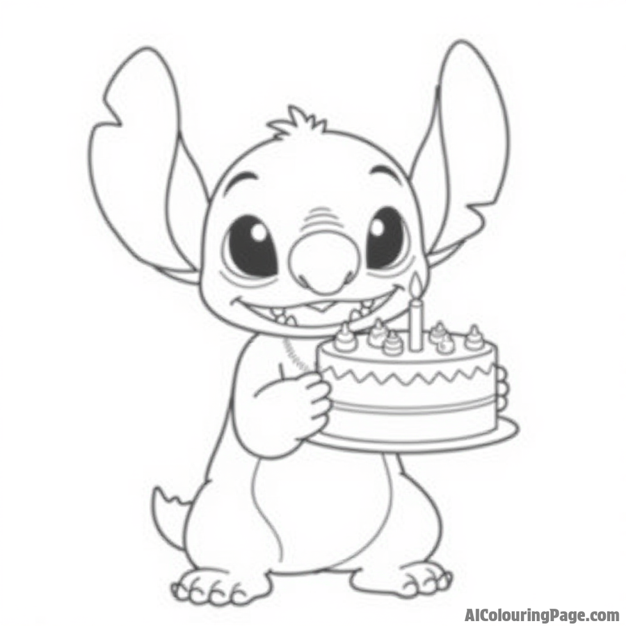 Stitch holding a birthday cake