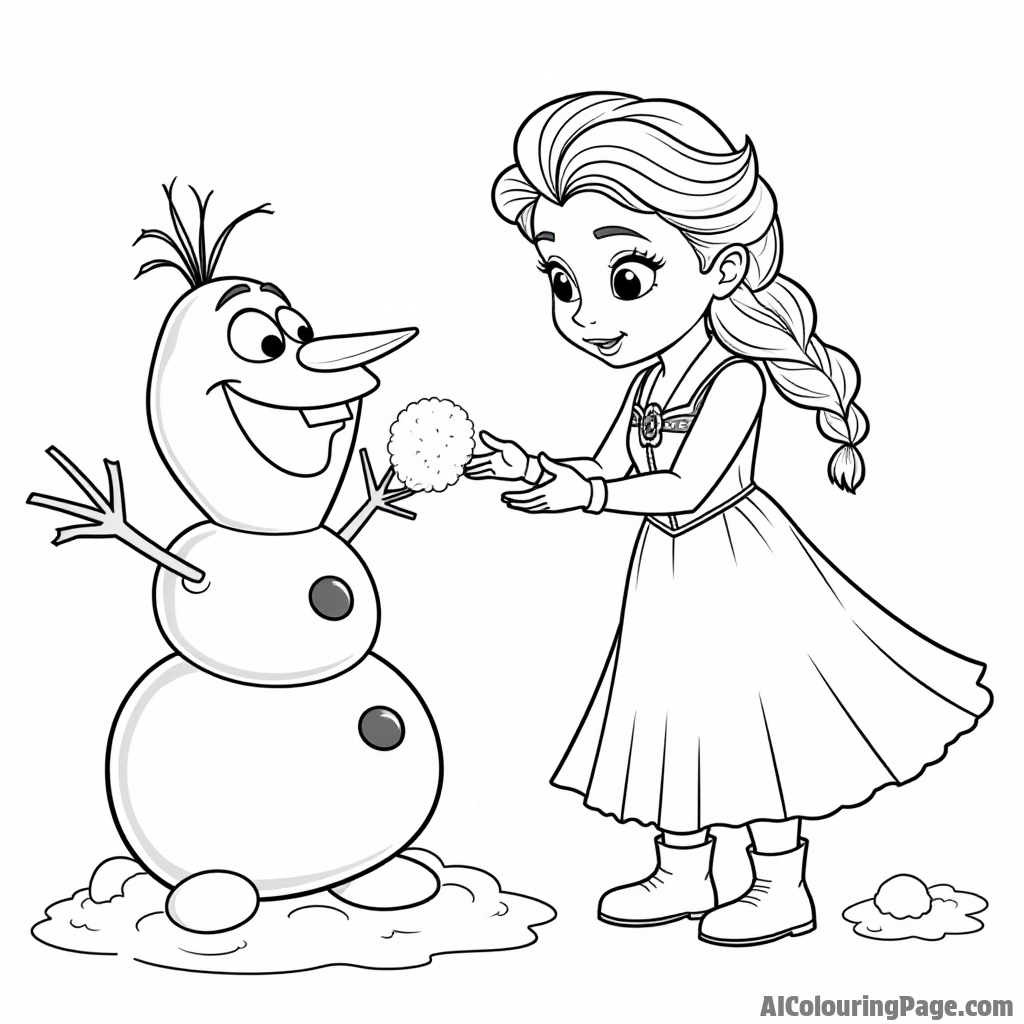 Elsa and her snowman friend having a snowball fight