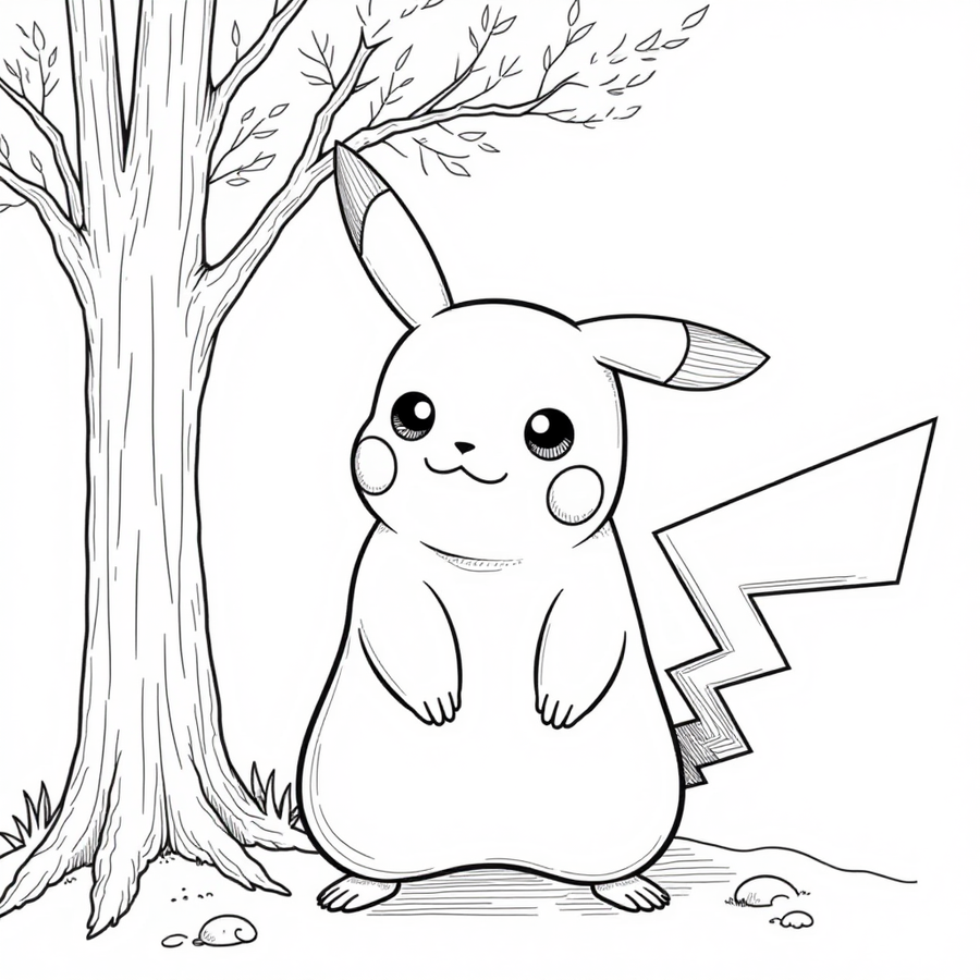 Pikachu next to a tree