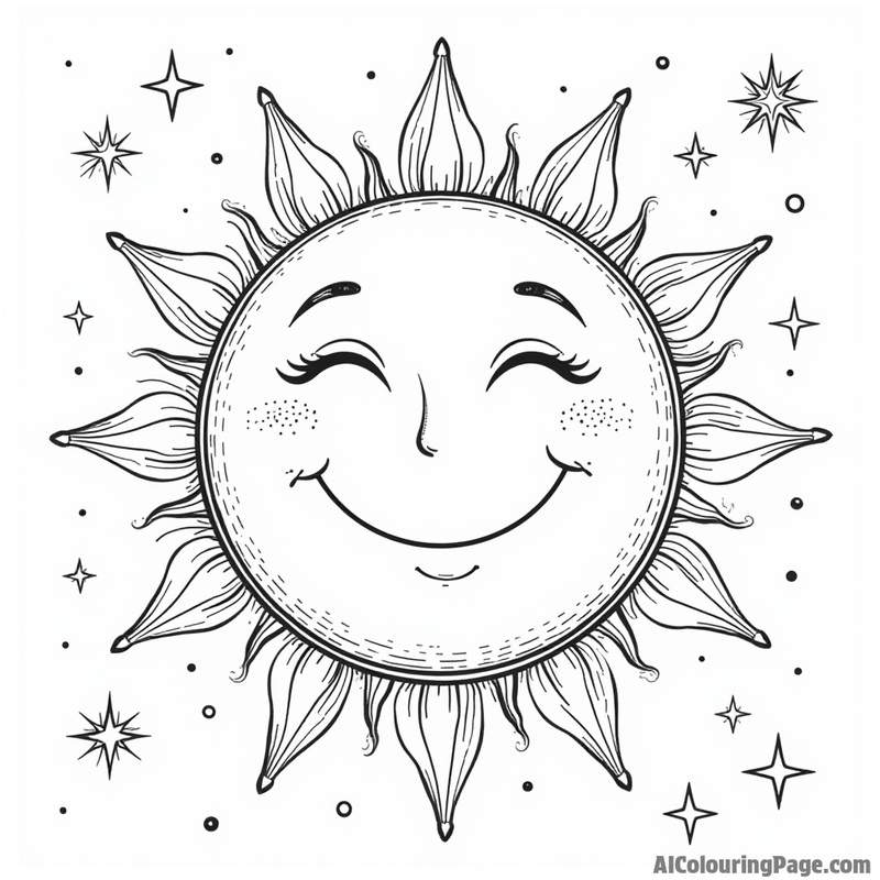 Smiling sun and twinkling stars