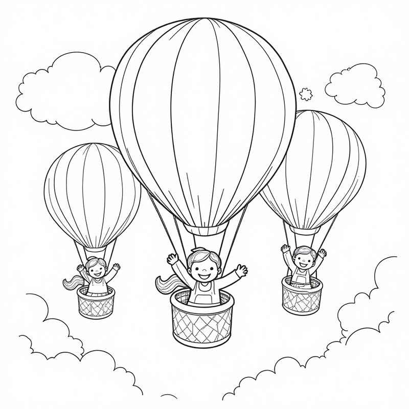 Rainbow Friends flying in hot air balloons