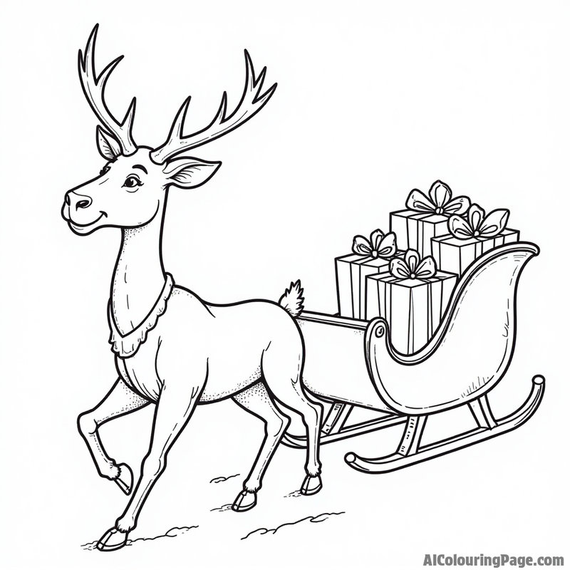 Reindeer pulling a sleigh full of gifts