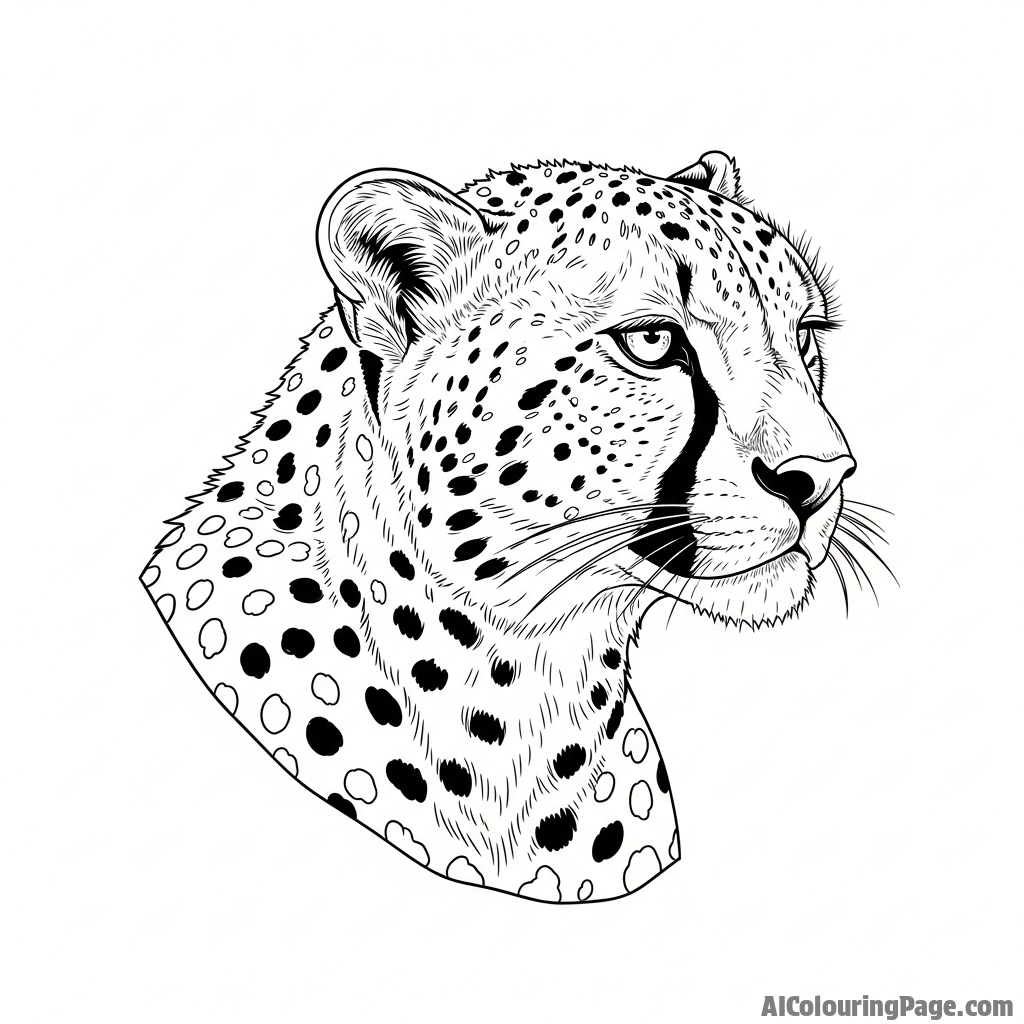 A cheetah's noble profile, its distinctive facial markings highlighted by sharp side lighting.