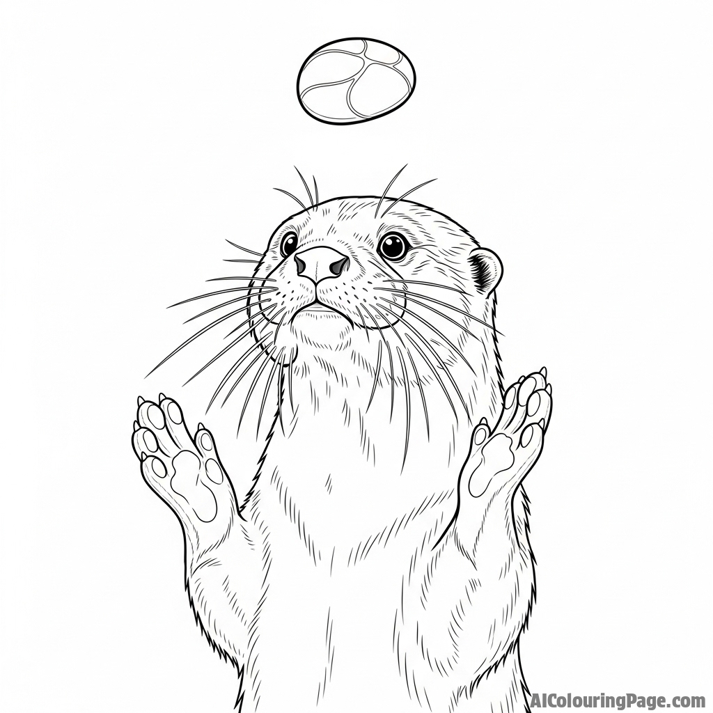 An otter juggling a smooth pebble with intense focus.