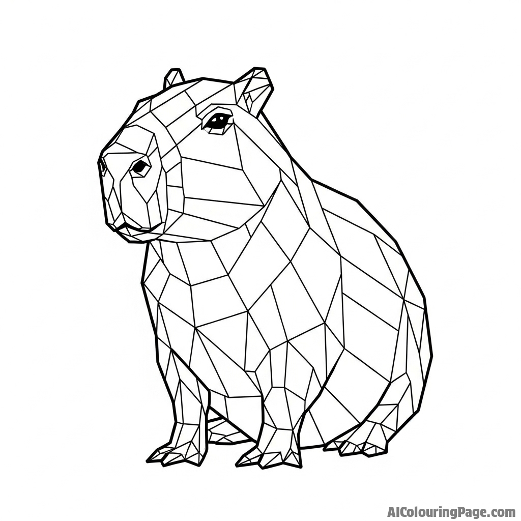 A capybara rendered in a geometric, low-poly art style.