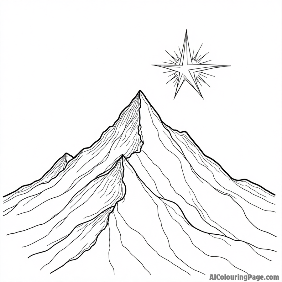 A star peeking out from behind a mountain