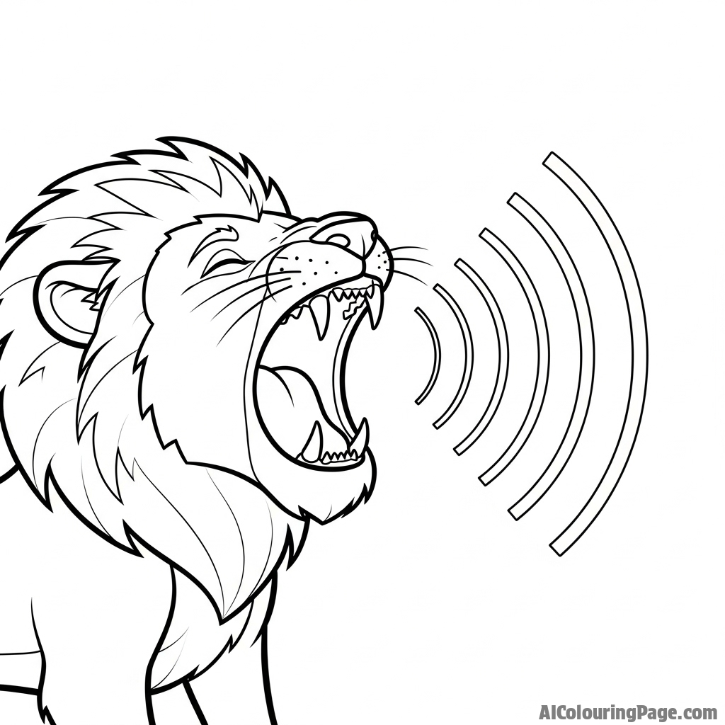 A lion's powerful roar visualized as visible, concentric soundwaves.