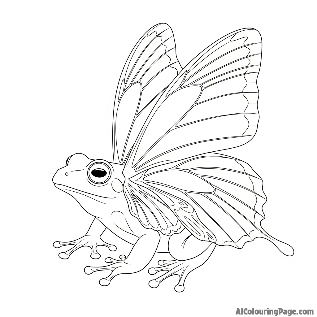 A surrealist painting of a frog with butterfly wings.