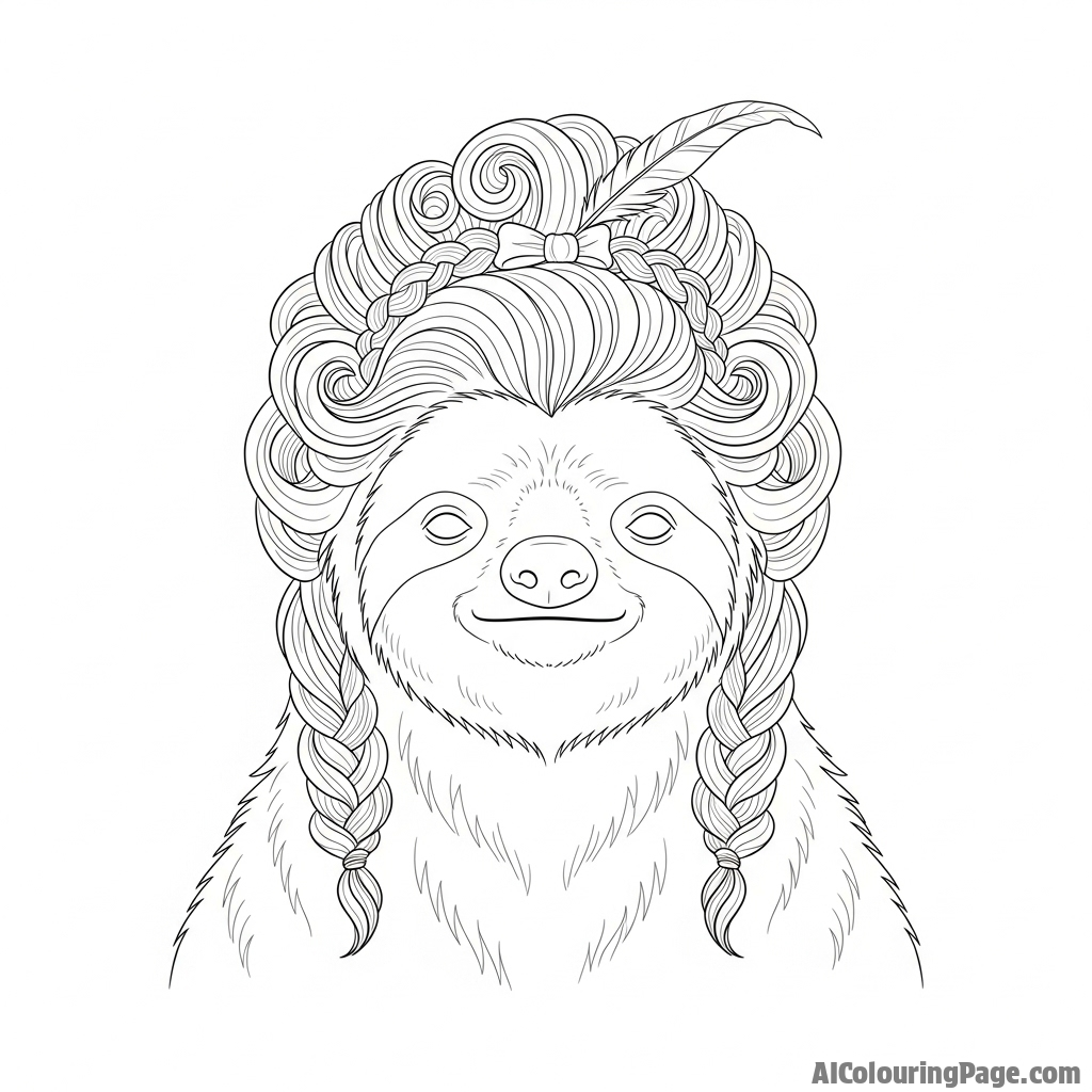 A sloth with its fur styled into an elaborate, old-fashioned hairdo.