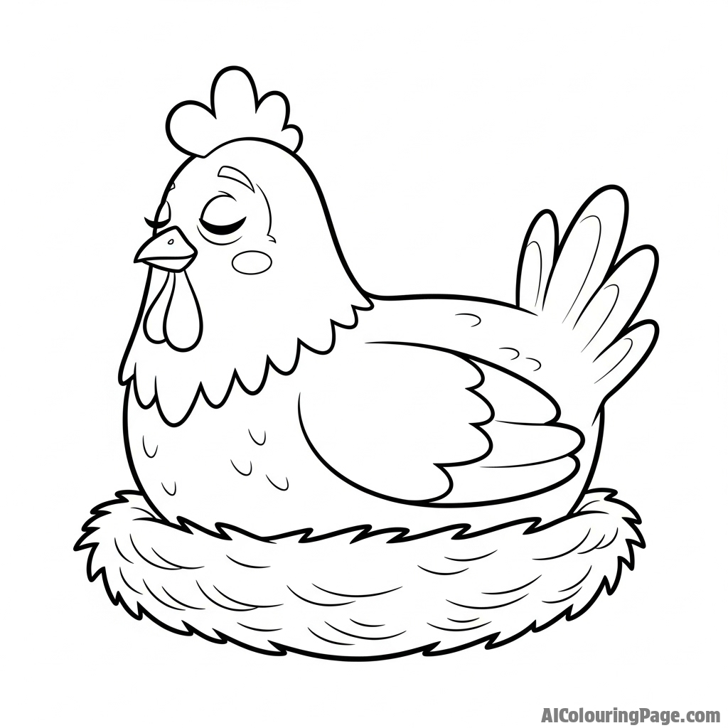 A serene scene of a hen brooding, her eyes half-closed.
