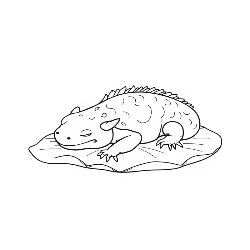 Axolotl sleeping on a lily pad