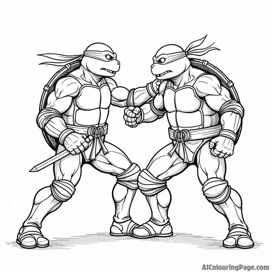 Ninja Turtle battling a foot soldier