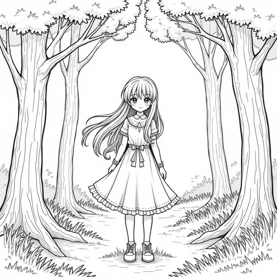 Mysterious anime girl in a forest