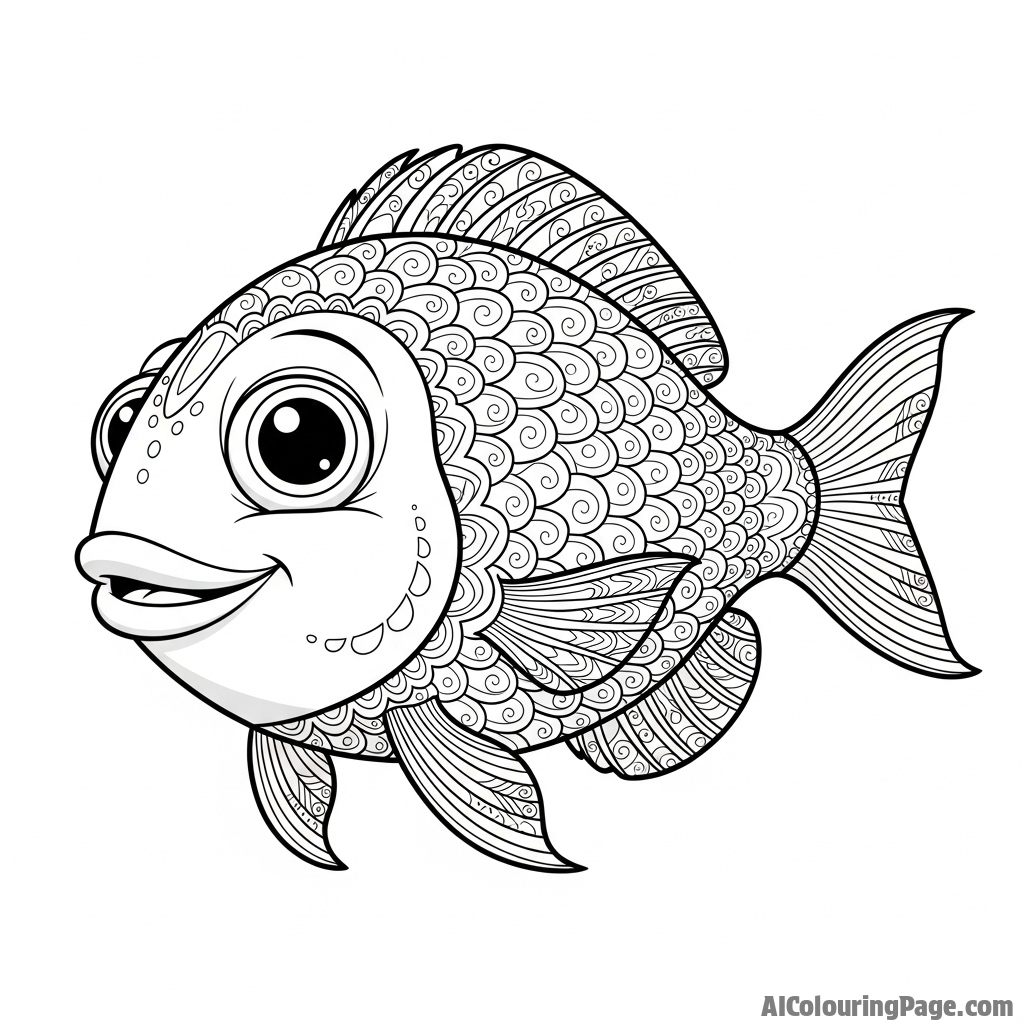 A fish with intricate, filigree-like patterns etched onto its scales.