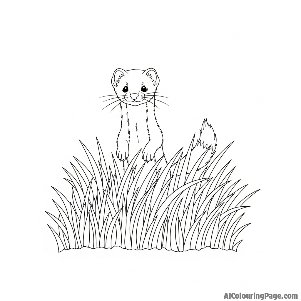 A stoat standing on its hind legs, peering inquisitively over tall grass