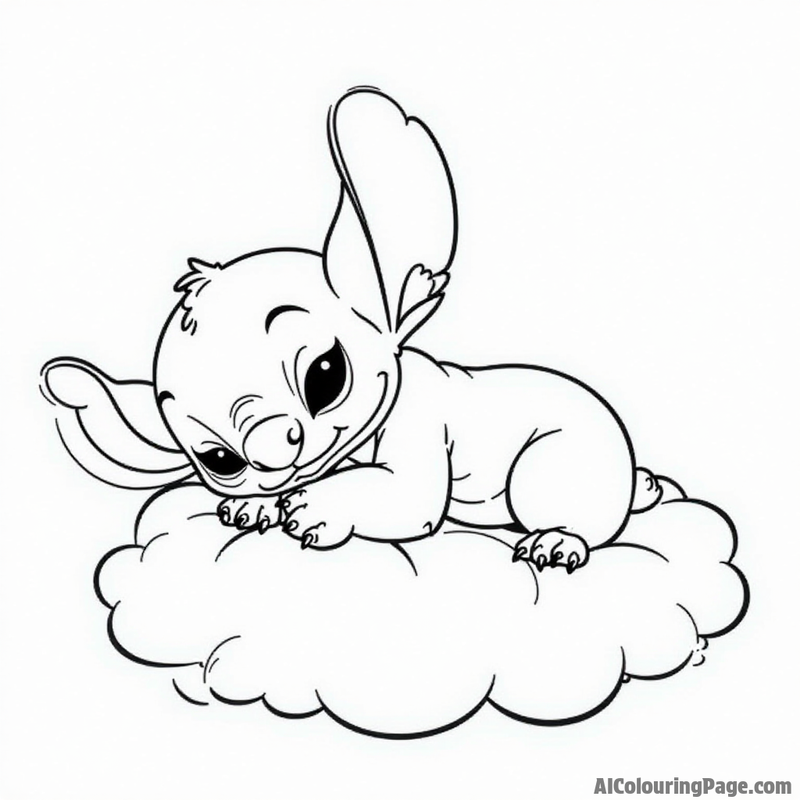 Stitch sleeping on a cloud