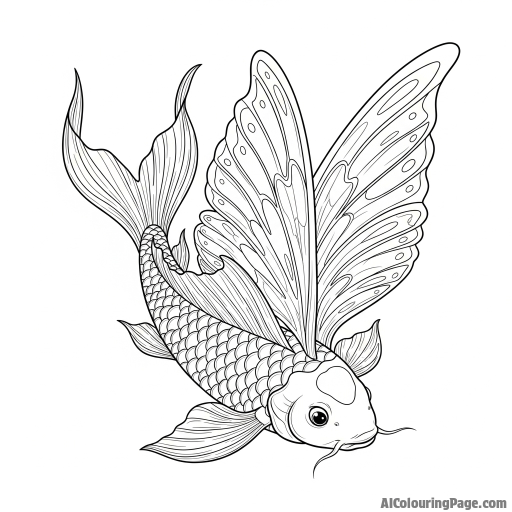 A fantastical koi with large, delicate fins that resemble butterfly wings.
