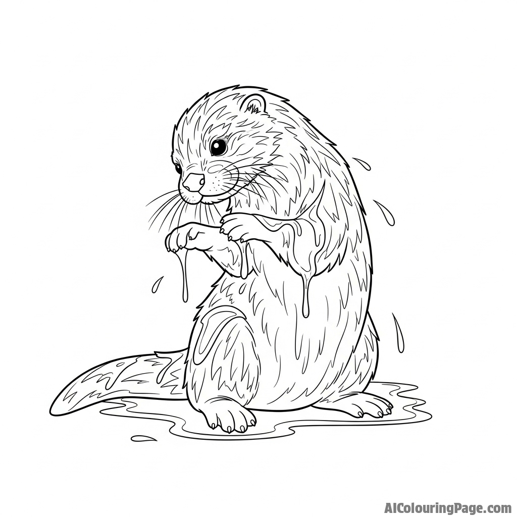 An impressionist painting capturing the light on an otter’s wet fur.
