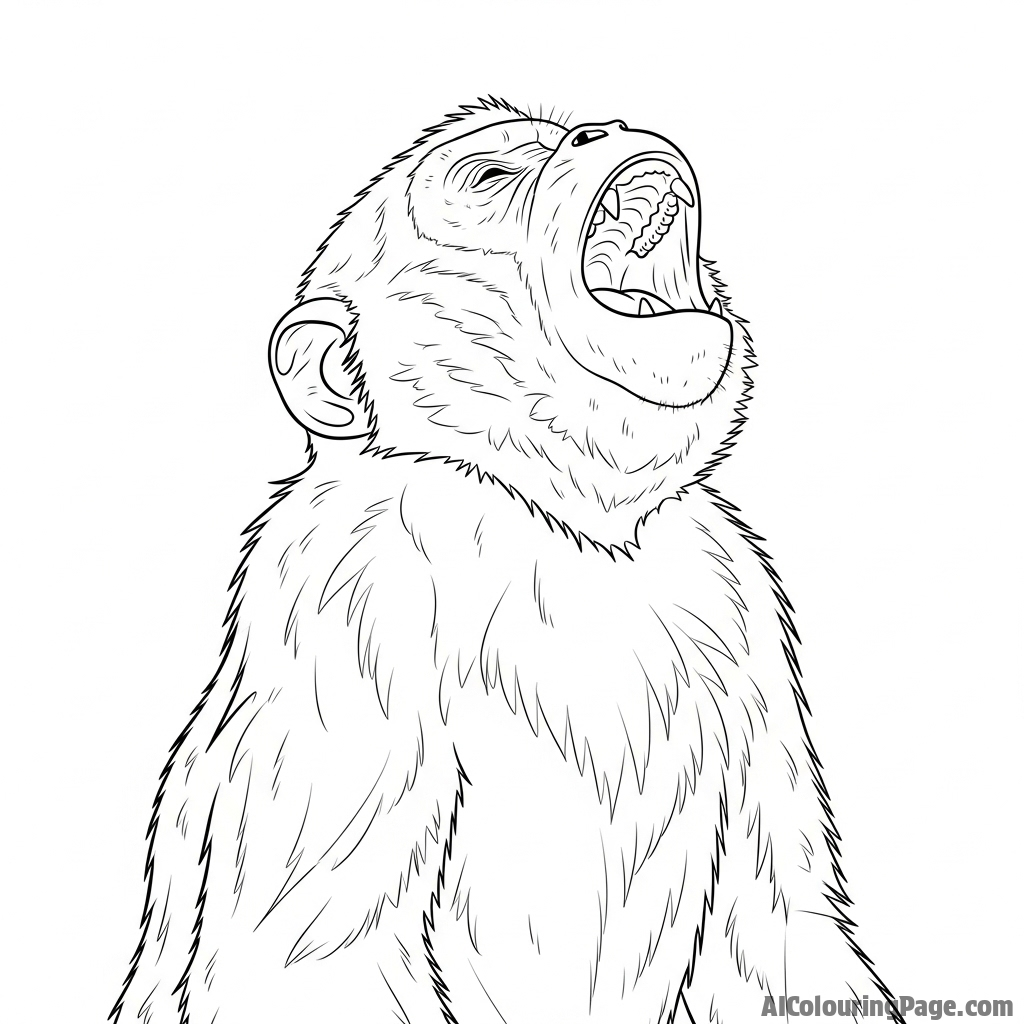 A dramatic, wide-angle shot of a monkey howling towards the sky.