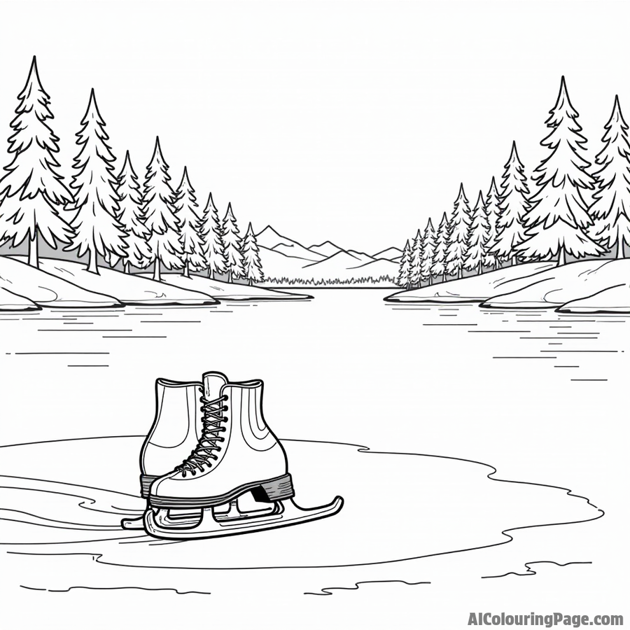 Ice skates on frozen lake