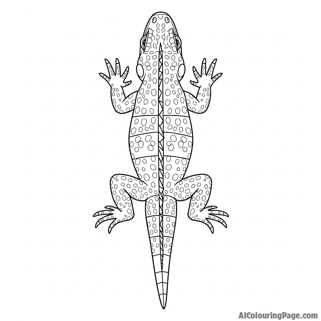 A top-down view of an iguana, highlighting the symmetry of its dorsal crest.