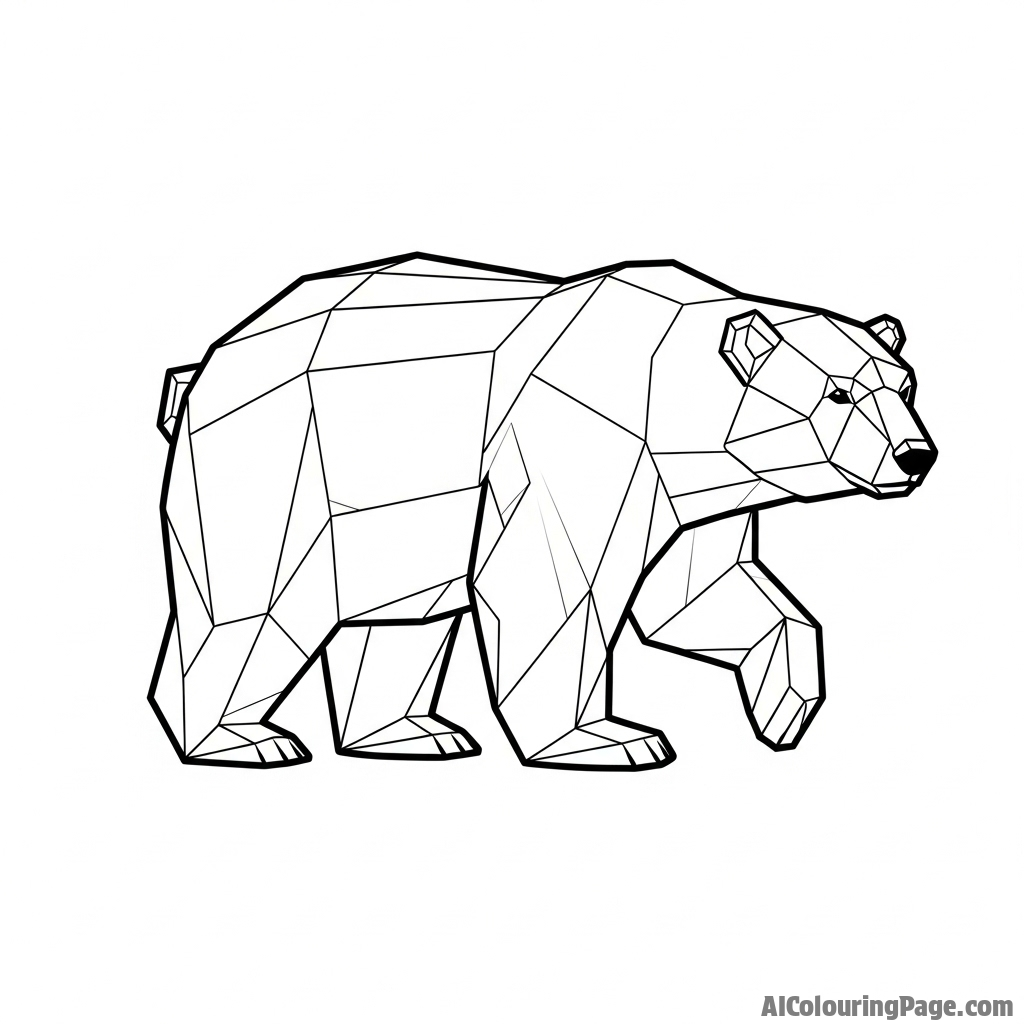 A geometric, low-poly rendering of a walking polar bear.