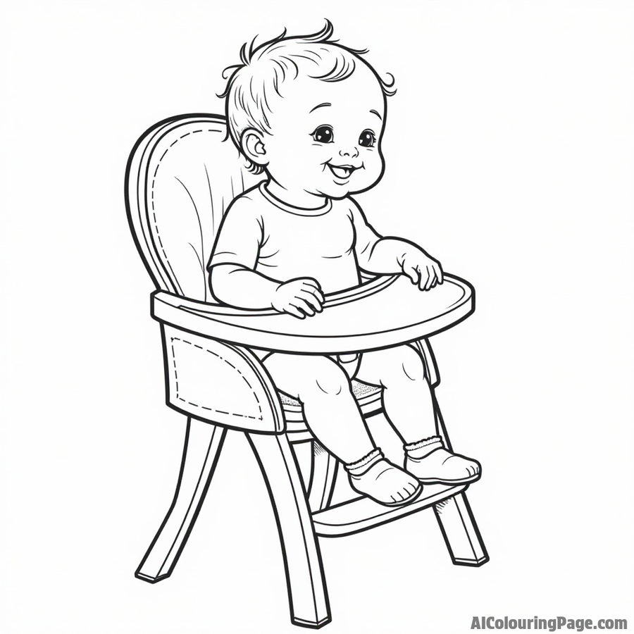 Baby sitting in a high chair