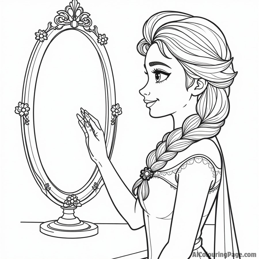 Elsa looking at a mirror