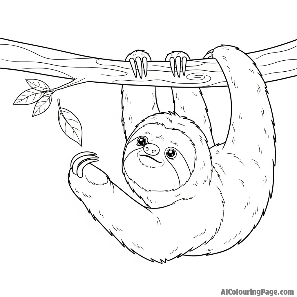 A sloth dangling from a branch, trying to catch a falling leaf.