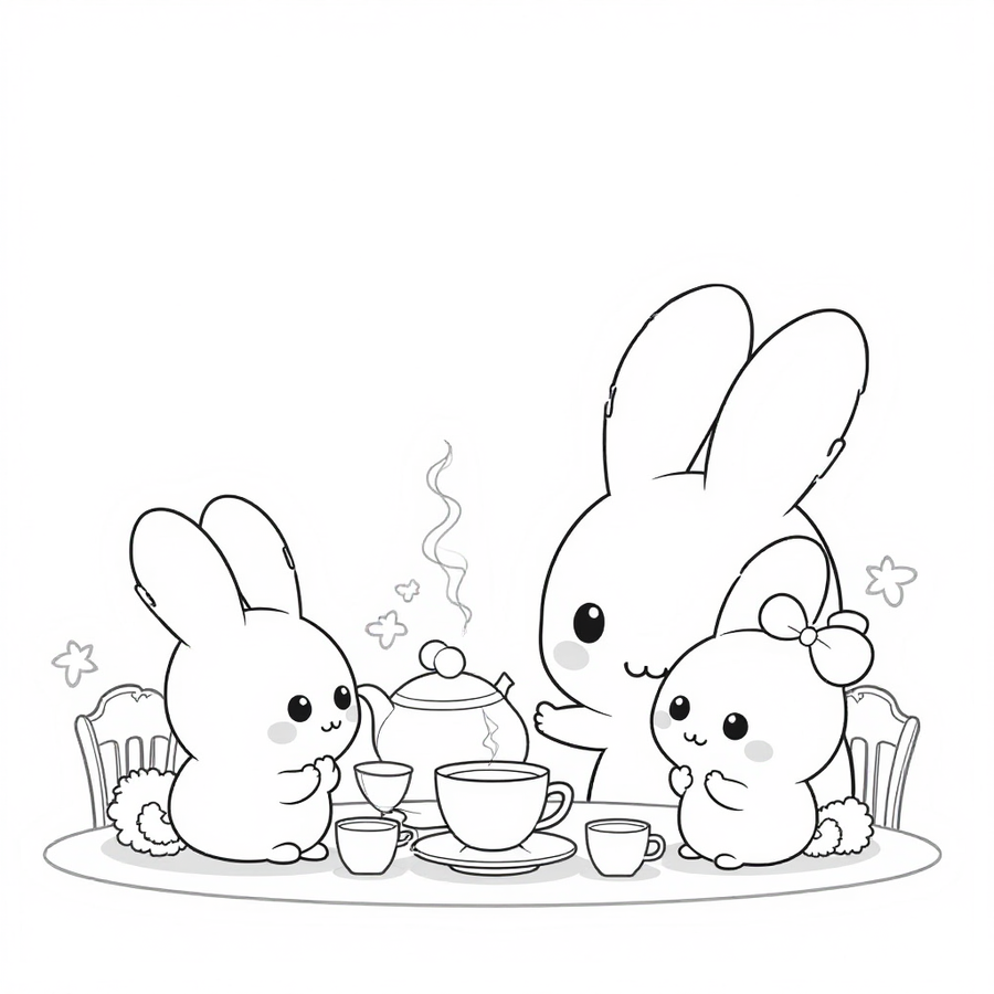 Cinnamoroll and his friends having a tea party