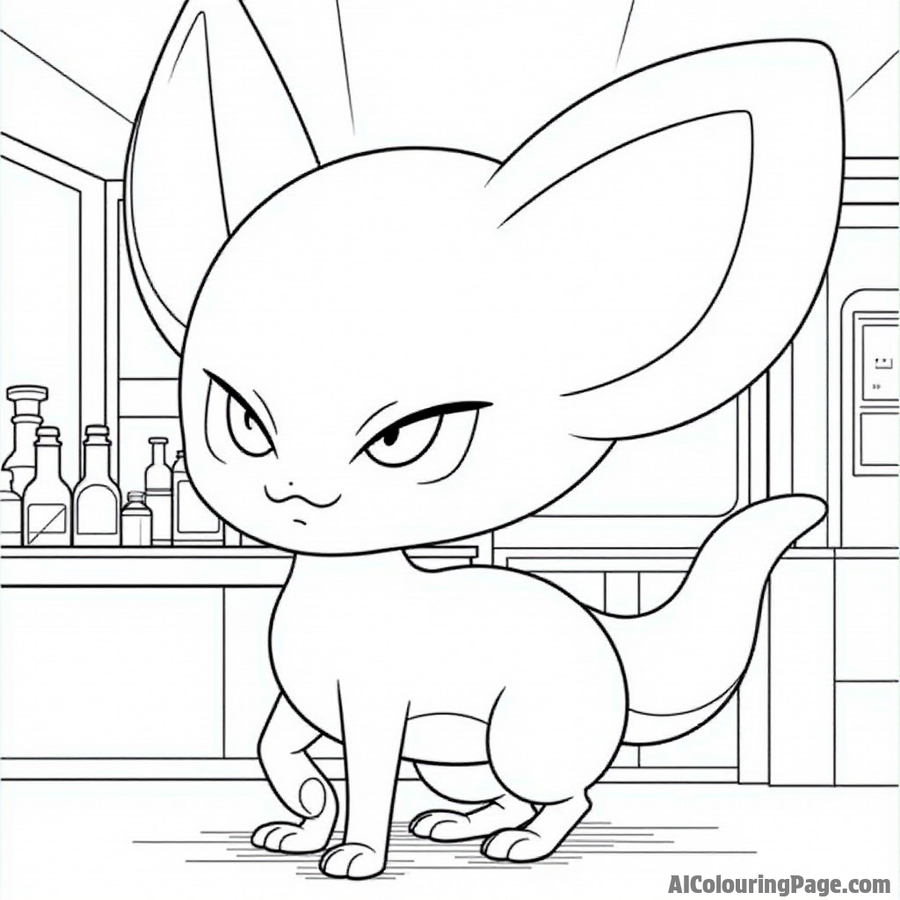 Mewtwo standing in front of a lab