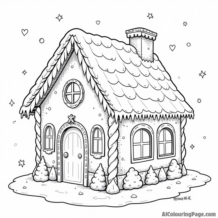 Gingerbread house with frosting snow