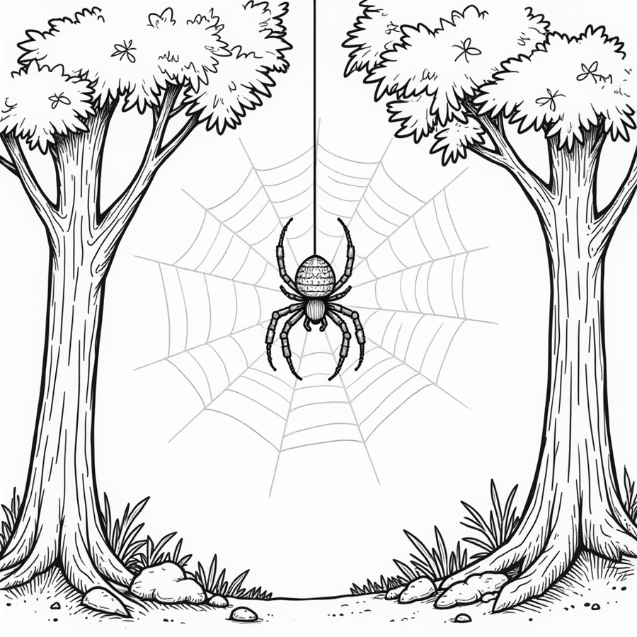 A spider spinning a web between two trees