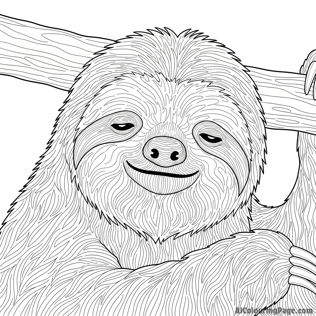 A portrait of a sloth with an incredibly detailed and textured fur coat, focusing on light and shadow.