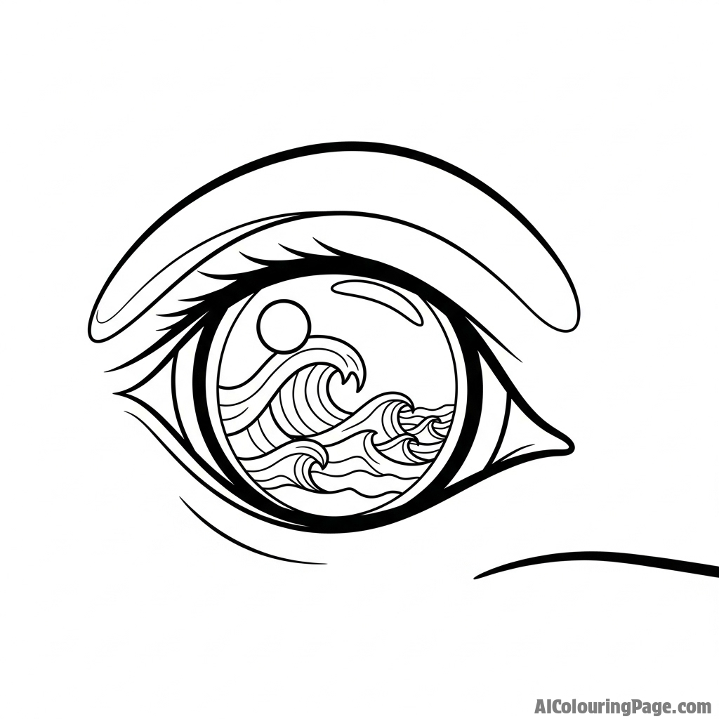 An extreme close-up of a dolphin’s intelligent eye, reflecting the ocean waves.