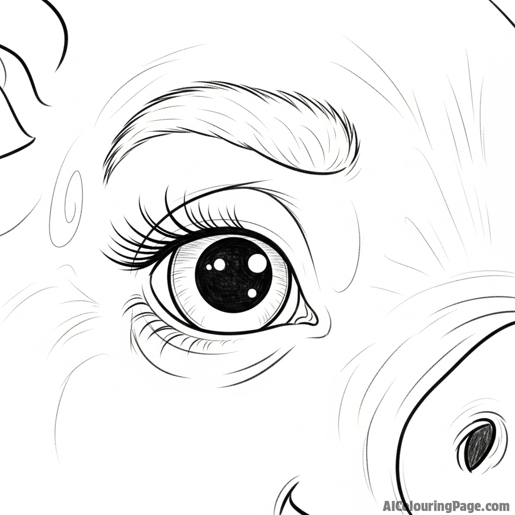 A detailed pencil sketch of a pig's expressive eye.