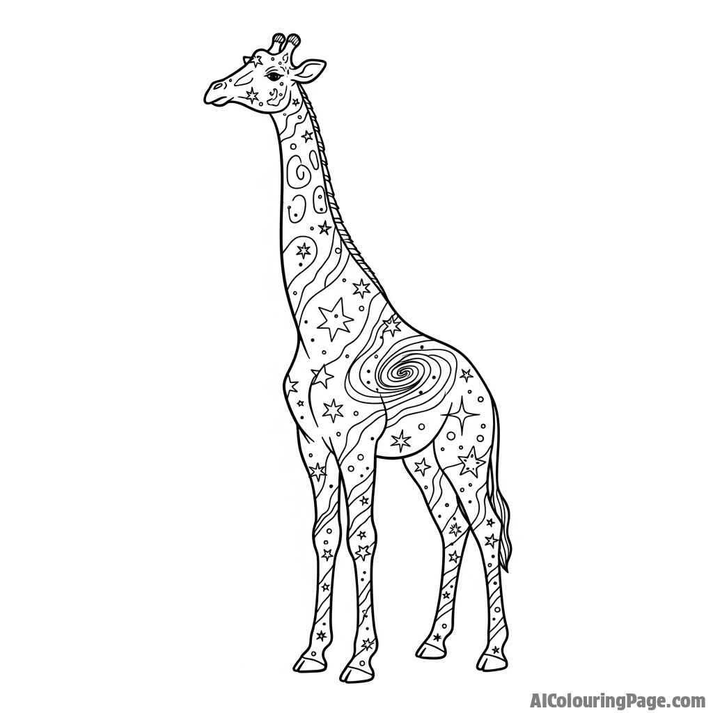 A celestial giraffe made of shimmering stars and nebulae.