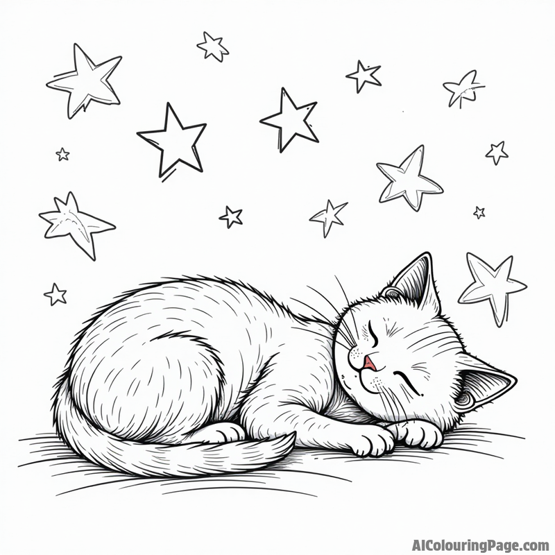 Sleeping cat dreaming of stars