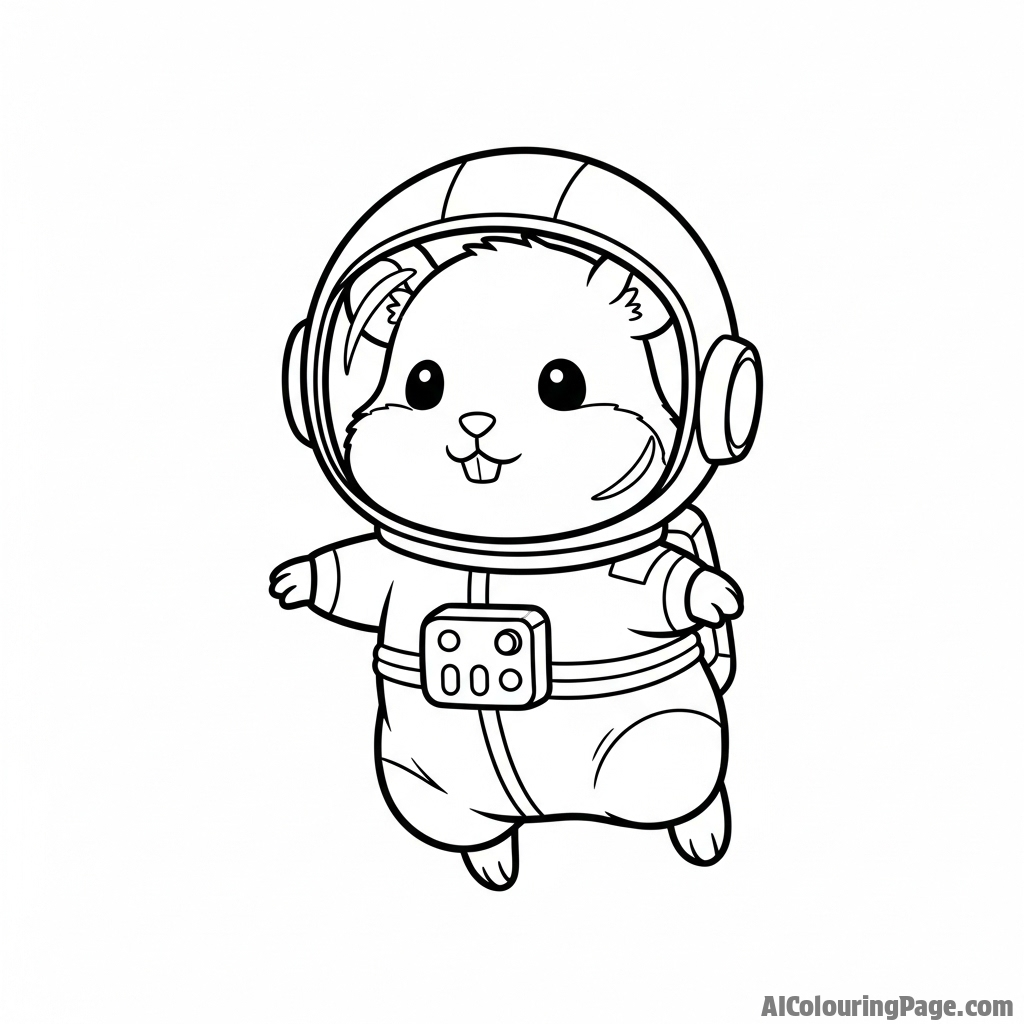 A tiny hamster astronaut wearing a helmet and floating in zero gravity