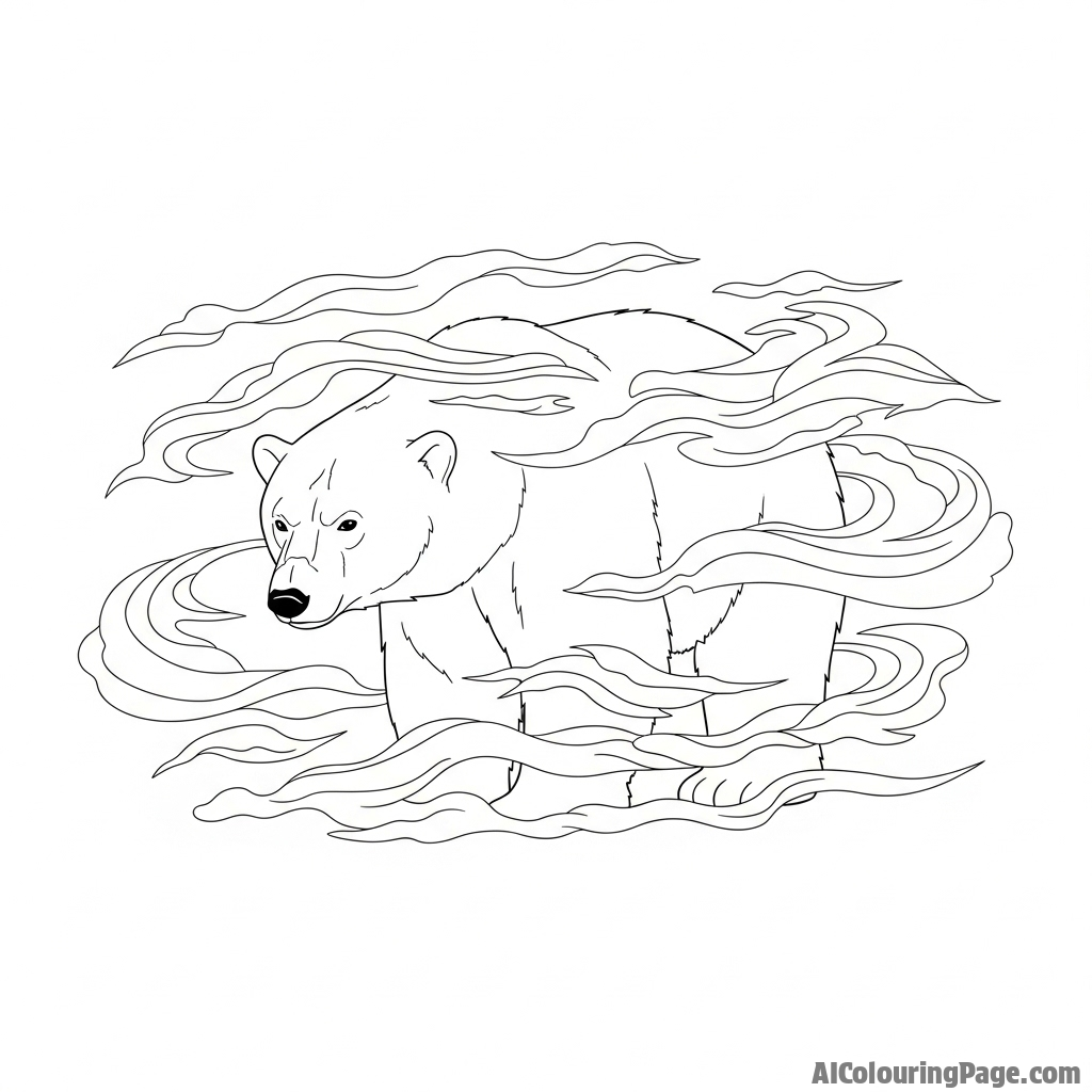 The shadowy form of a polar bear seen through a thick, dense fog.
