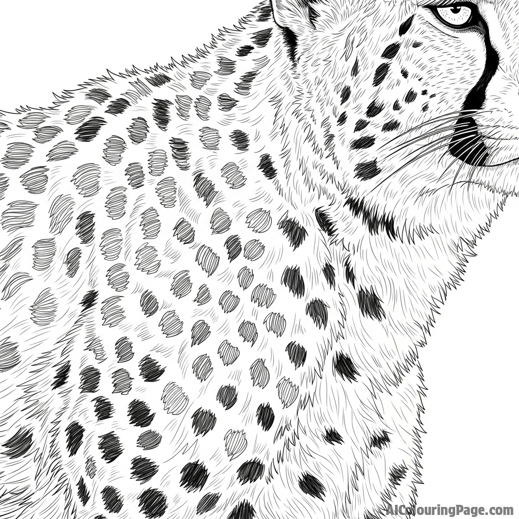 The varied texture of a cheetah's fur in extremely sharp, detailed focus.