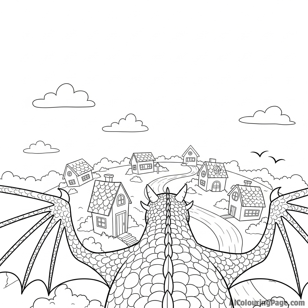 A first-person view from the back of a flying dragon, looking down at the world below.