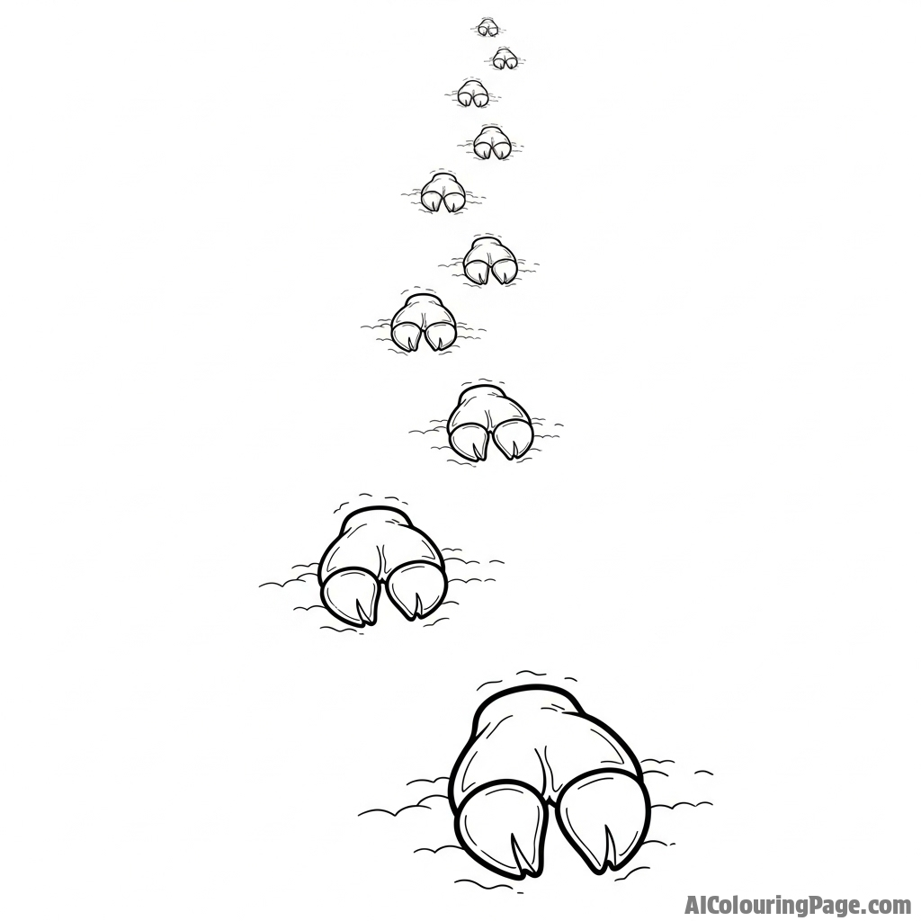 A piglet's trotter prints leading away in the soft earth.