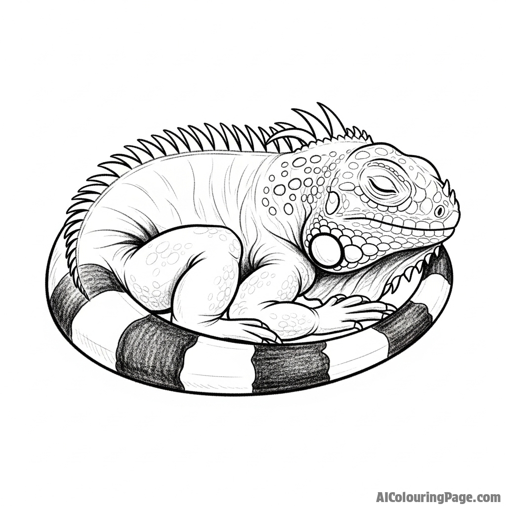 A detailed charcoal sketch of a sleeping iguana.